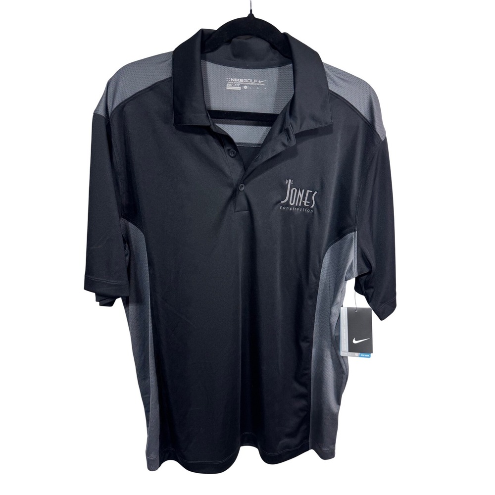 Nike Large Black Polo Men's Dri-FIT Golf Shirt Construction Logo Athletic Casual